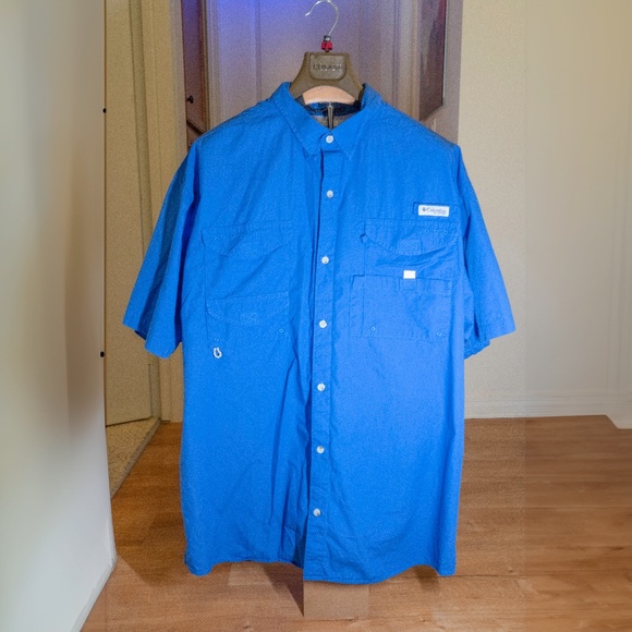 Columbia PFG Shirt Mens X-Large Blue Bonehead Fishing Short Sleeve Button-Down - Picture 3 of 5